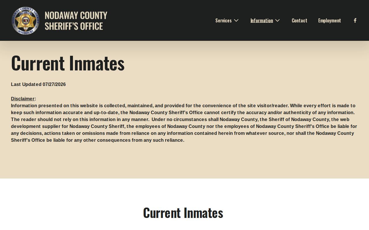 Nodaway County Jail current roster release limitations