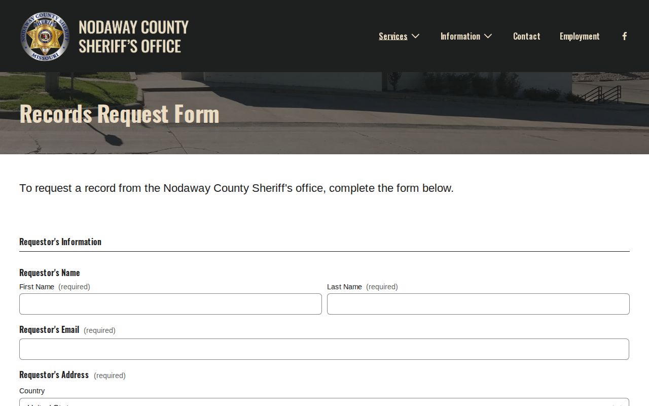 Nodaway County Jail release record request form fields