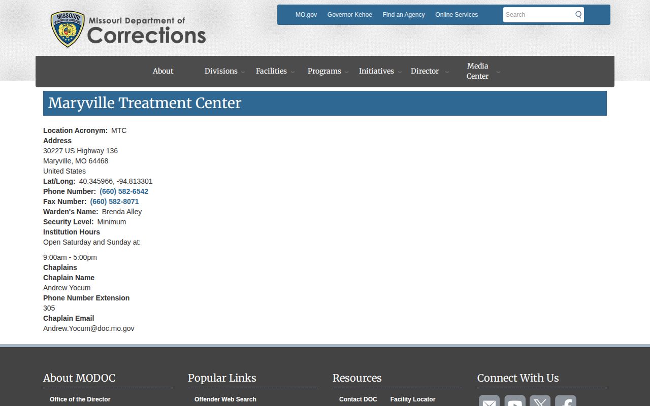 Maryville Treatment Center offender release contact information