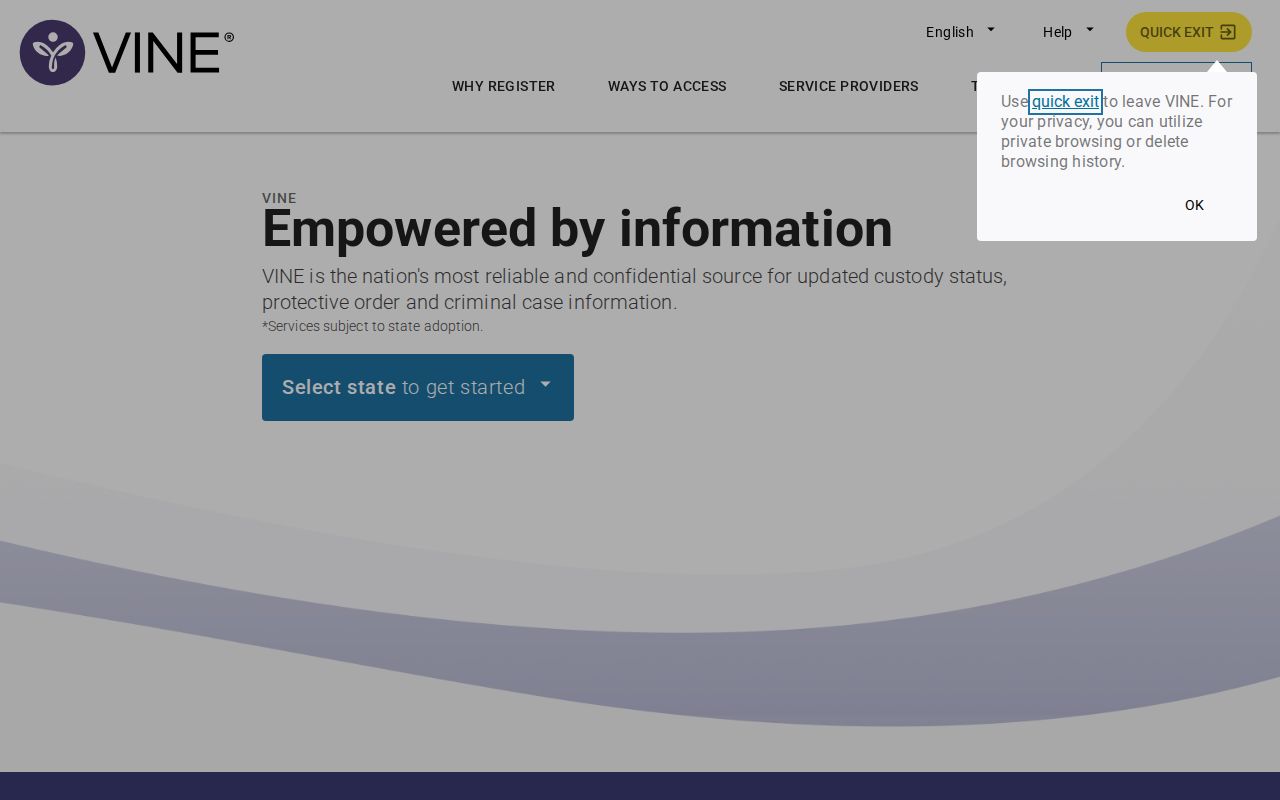 Nodaway County VINELink inmate search and release notification screens