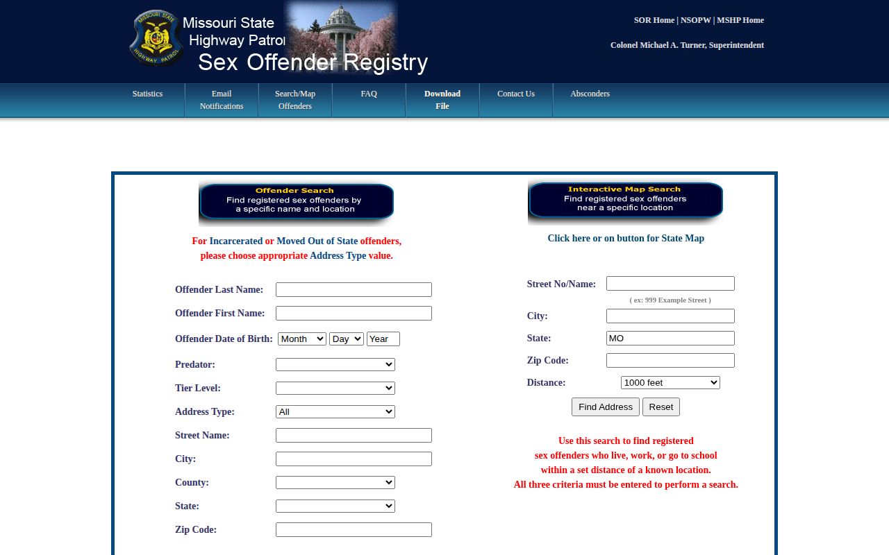 Official Missouri registry search for Nodaway County release photo records