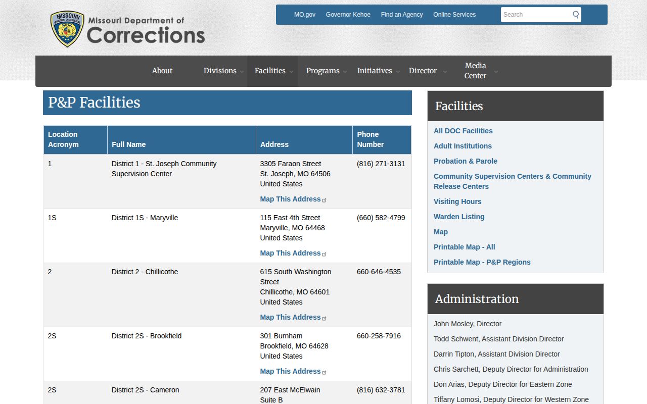 Nodaway County probation and parole District 1S Maryville office listing