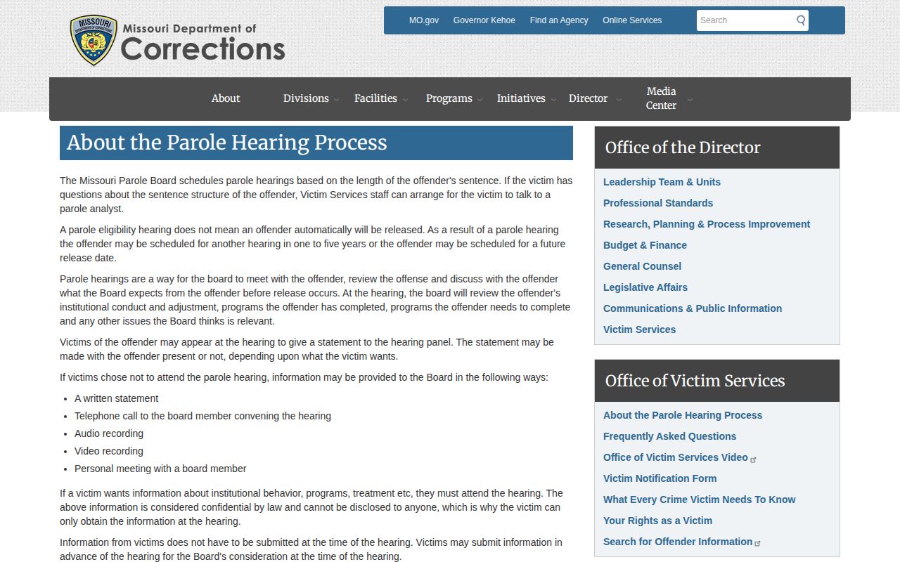 Nodaway County parole hearing process and decision timing
