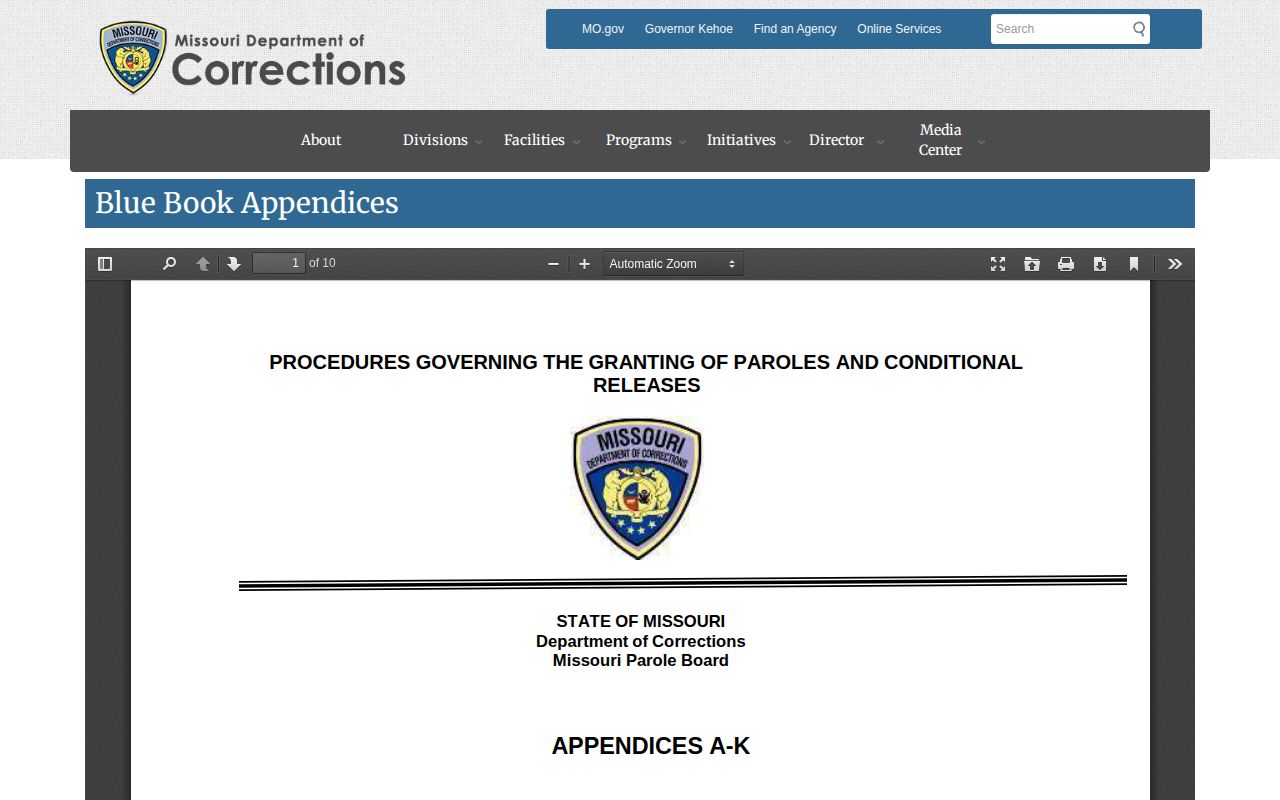 Nodaway County projected release parole time-to-serve guidelines